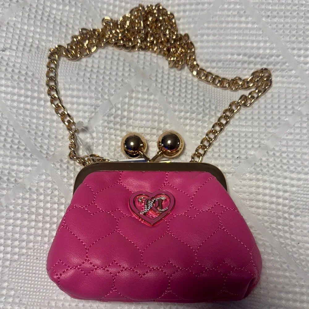 Pink Quilted Heart Clasp Chain Change Purse - Picture 1 of 3